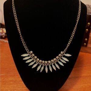 Elegant Gold and Silver Necklace with rhinestones and pale green crystals